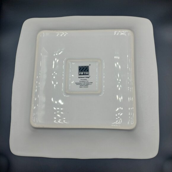 222 Fifth Northwood Cottage Large 10.5" Dinner Plate Winter Christmas Cabin Deer - Picture 3 of 4